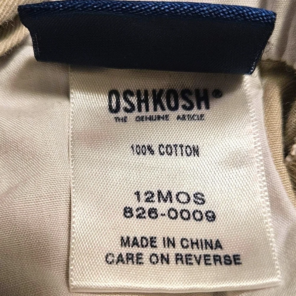 Vtg y2k OshKosh B’gosh Beige Overalls 12M Baby Boy OKB Patch Utility 100% Cotton